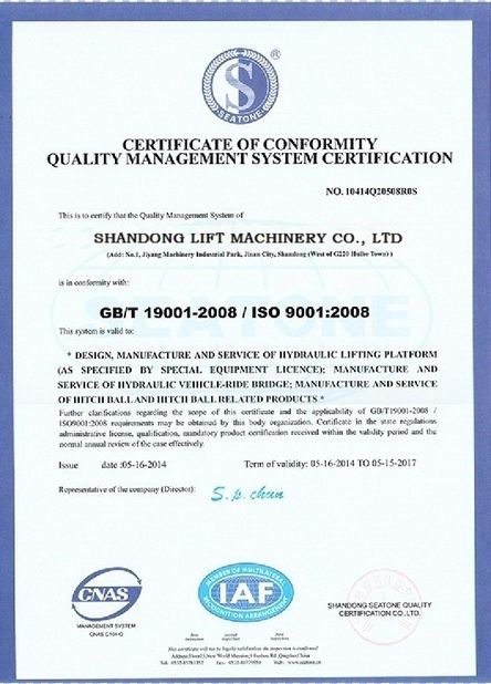 Porcellana Shandong Lift Machinery Co.,Ltd Certificazioni